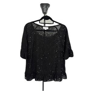 Velvet Graham & Spencer Black Eyelet Peasant Blouse Top Size S Ruffle Cute